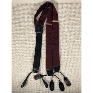 German Red Silk Suspenders Leather VTG Novelty Air Planes Pattern Brass Clips